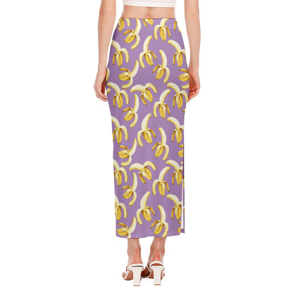 Watercolor Banana Pattern Print Side Slit Maxi Skirt