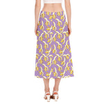 Watercolor Banana Pattern Print Side Slit Midi Skirt