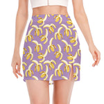 Watercolor Banana Pattern Print Side Slit Mini Skirt