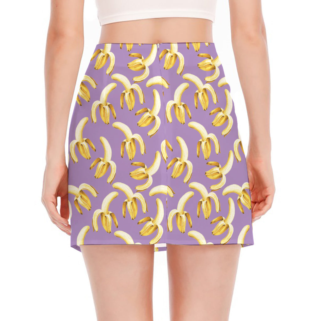 Watercolor Banana Pattern Print Side Slit Mini Skirt