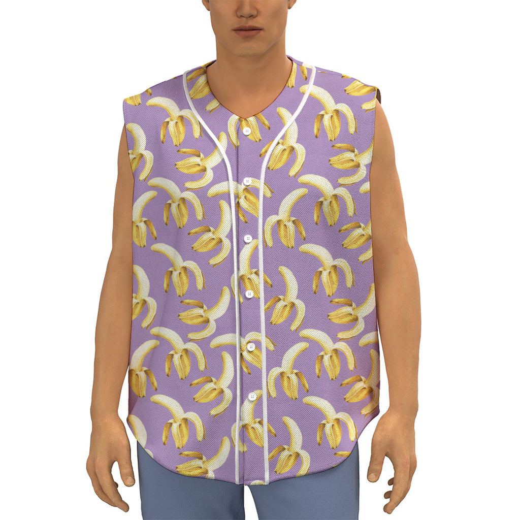 Watercolor Banana Pattern Print Sleeveless Baseball Jersey