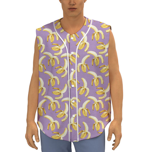 Watercolor Banana Pattern Print Sleeveless Baseball Jersey