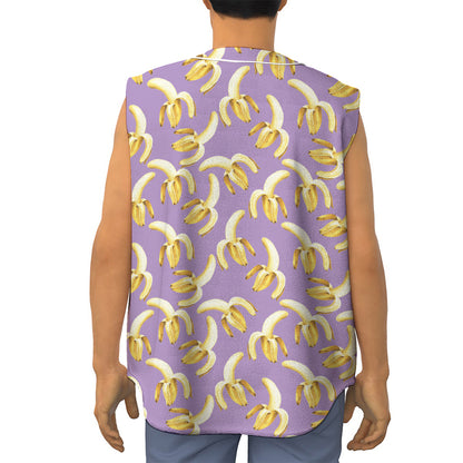 Watercolor Banana Pattern Print Sleeveless Baseball Jersey
