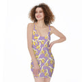 Watercolor Banana Pattern Print Sleeveless Bodycon Dress