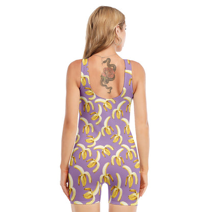 Watercolor Banana Pattern Print Sleeveless One Piece Swimsuit