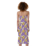 Watercolor Banana Pattern Print Slim Fit Midi Cami Dress