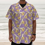 Watercolor Banana Pattern Print Textured Short Sleeve Shirt