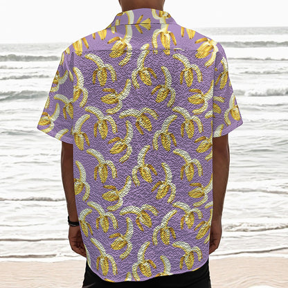 Watercolor Banana Pattern Print Textured Short Sleeve Shirt