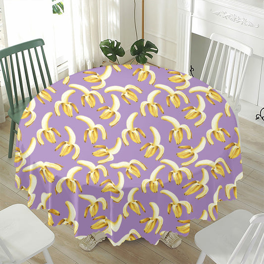 Watercolor Banana Pattern Print Waterproof Round Tablecloth