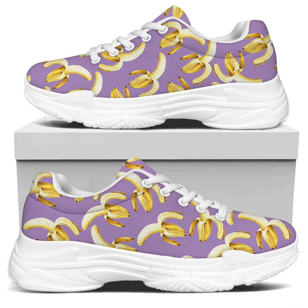 Watercolor Banana Pattern Print White Chunky Shoes