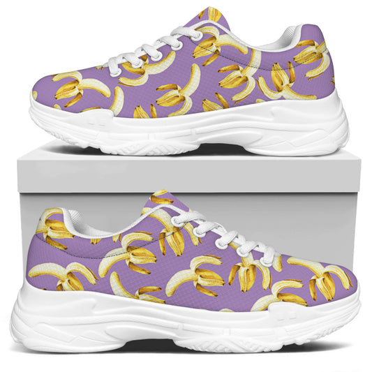 Watercolor Banana Pattern Print White Chunky Shoes