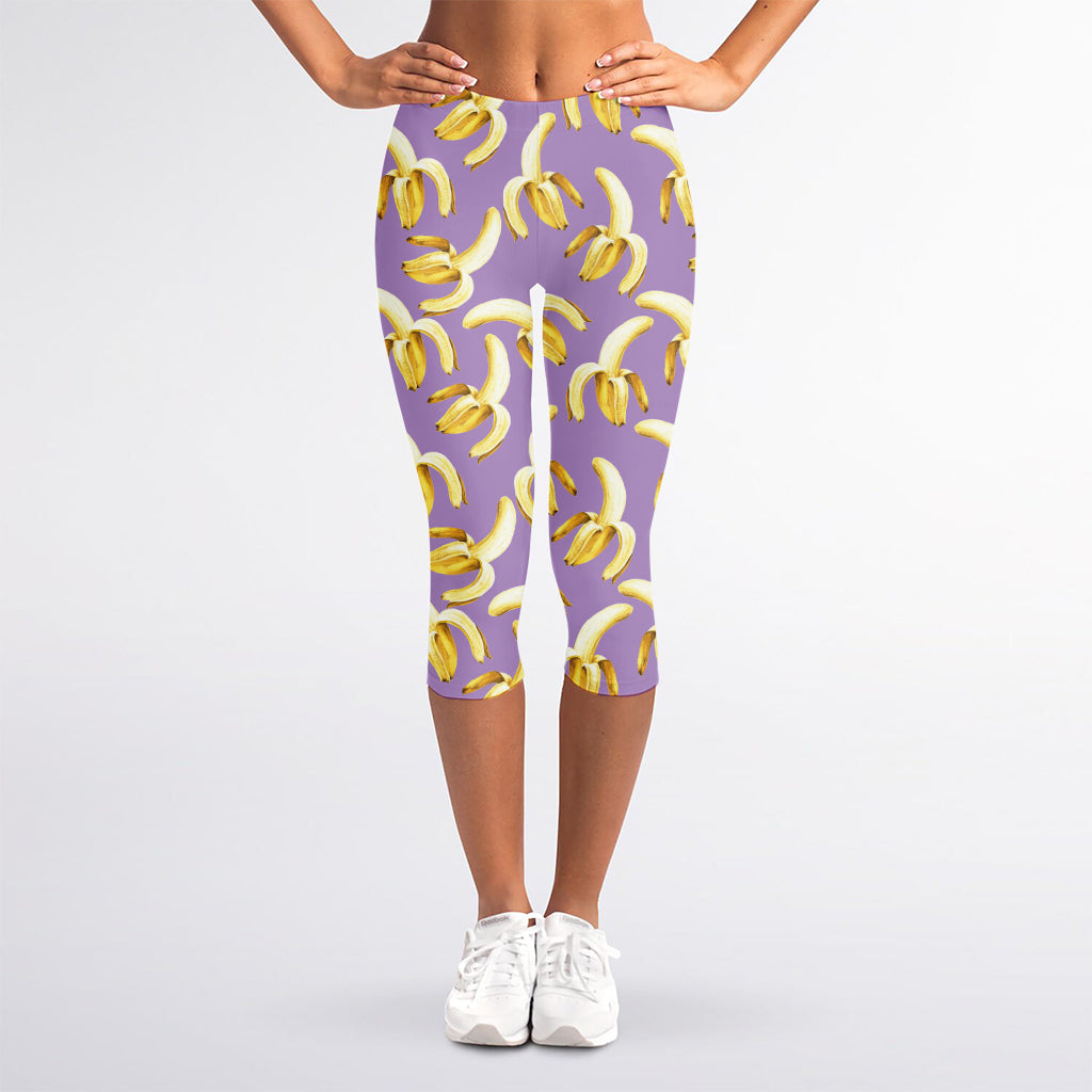 Watercolor Banana Pattern Print Women's Capri Leggings