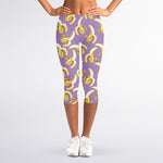 Watercolor Banana Pattern Print Women's Capri Leggings