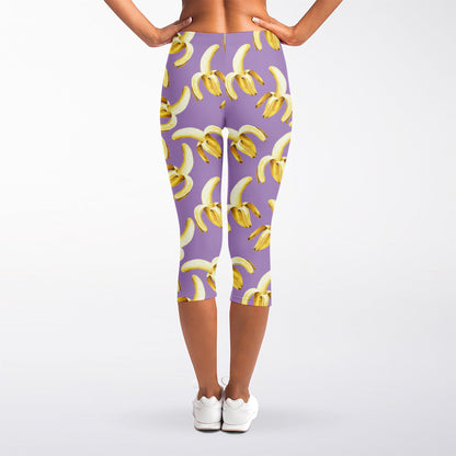 Watercolor Banana Pattern Print Women's Capri Leggings