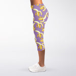 Watercolor Banana Pattern Print Women's Capri Leggings