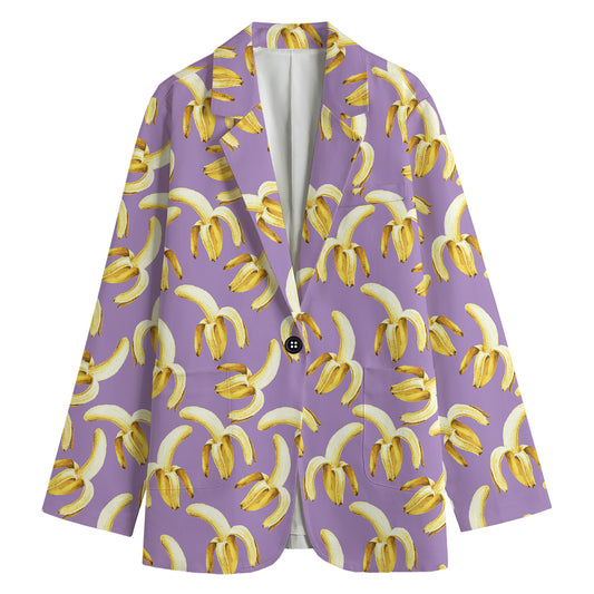 Watercolor Banana Pattern Print Women's Cotton Blazer