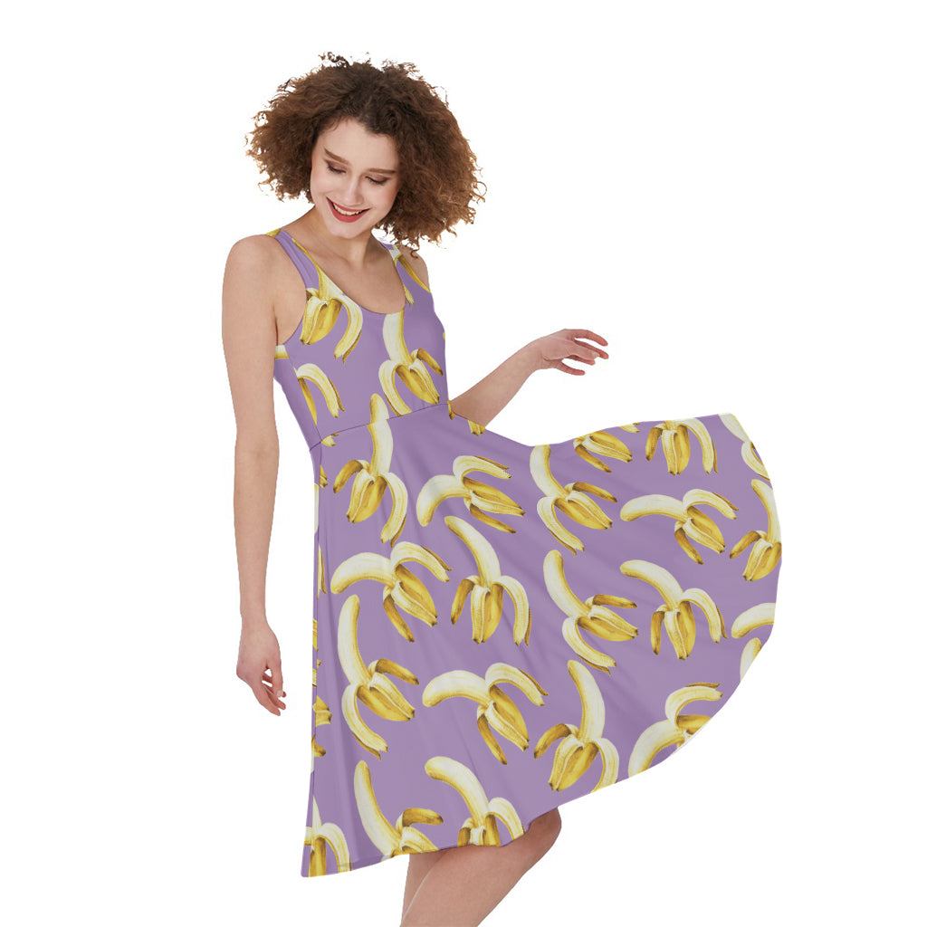 Watercolor Banana Pattern Print Women's Sleeveless Dress