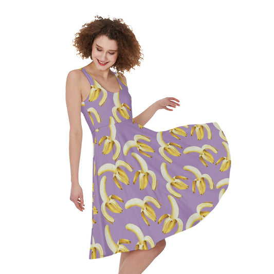 Watercolor Banana Pattern Print Women's Sleeveless Dress