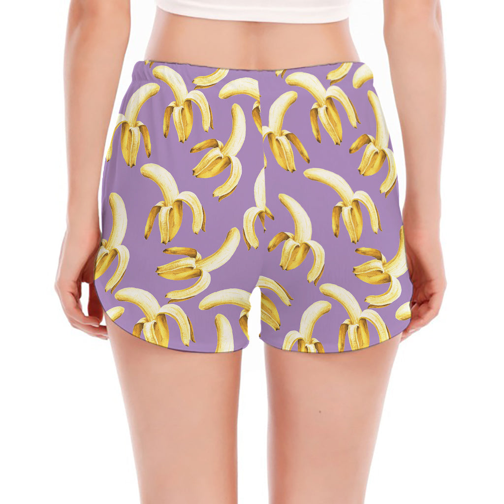 Watercolor Banana Pattern Print Women's Split Running Shorts