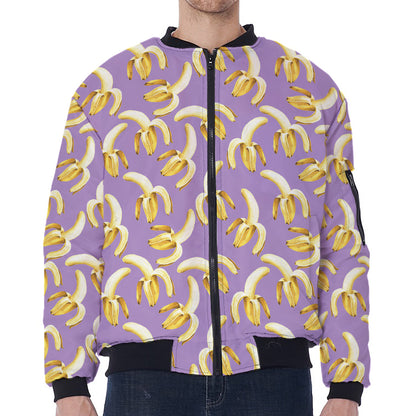 Watercolor Banana Pattern Print Zip Sleeve Bomber Jacket