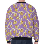 Watercolor Banana Pattern Print Zip Sleeve Bomber Jacket