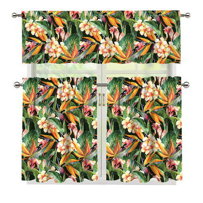 Watercolor Bird Of Paradise Print 3 Piece Kitchen Curtains