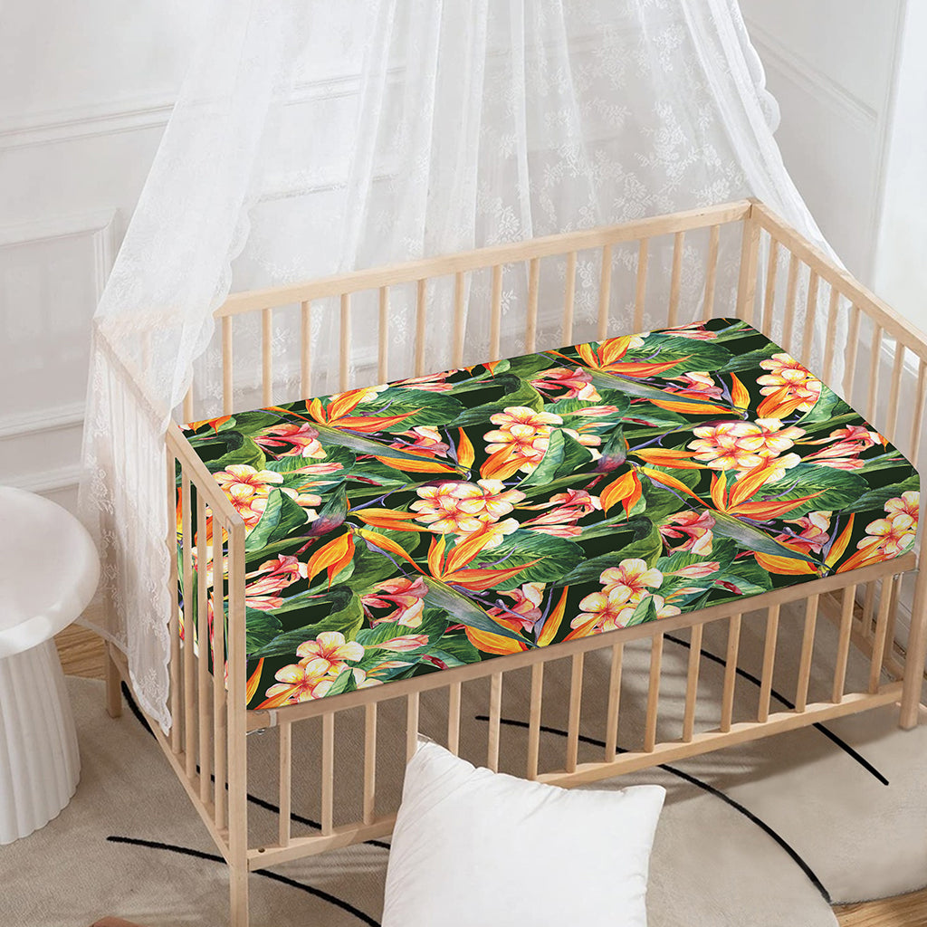 Watercolor Bird Of Paradise Print Baby Crib Sheet