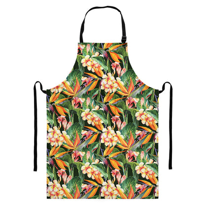Watercolor Bird Of Paradise Print Bib Apron With Pocket