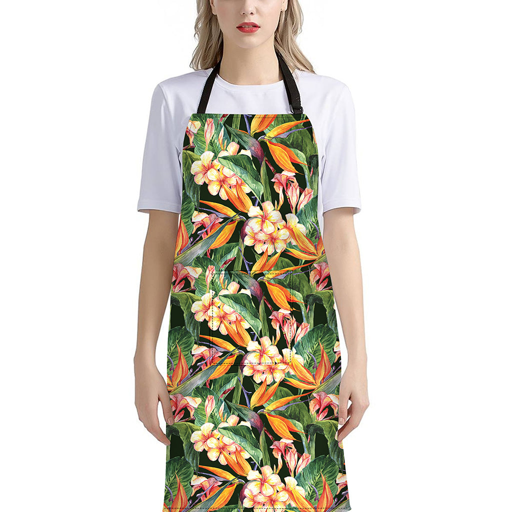Watercolor Bird Of Paradise Print Bib Apron With Pocket
