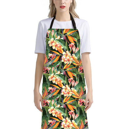 Watercolor Bird Of Paradise Print Bib Apron With Pocket