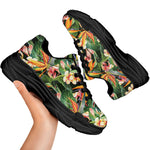 Watercolor Bird Of Paradise Print Black Chunky Shoes