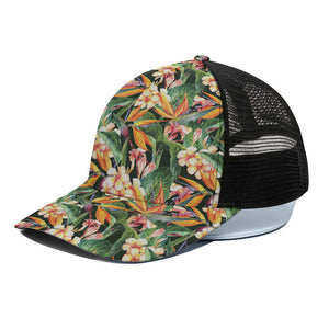 Watercolor Bird Of Paradise Print Black Mesh Trucker Cap