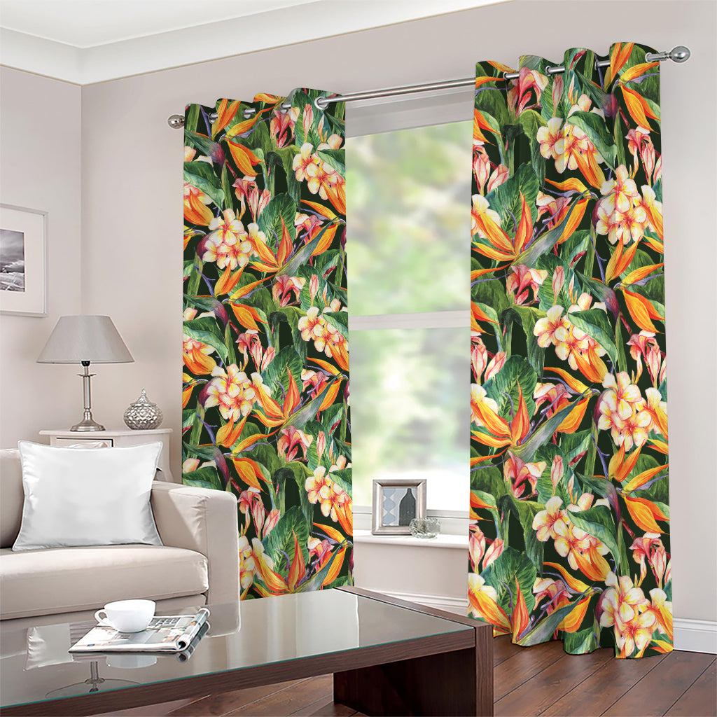 Watercolor Bird Of Paradise Print Blackout Grommet Curtains