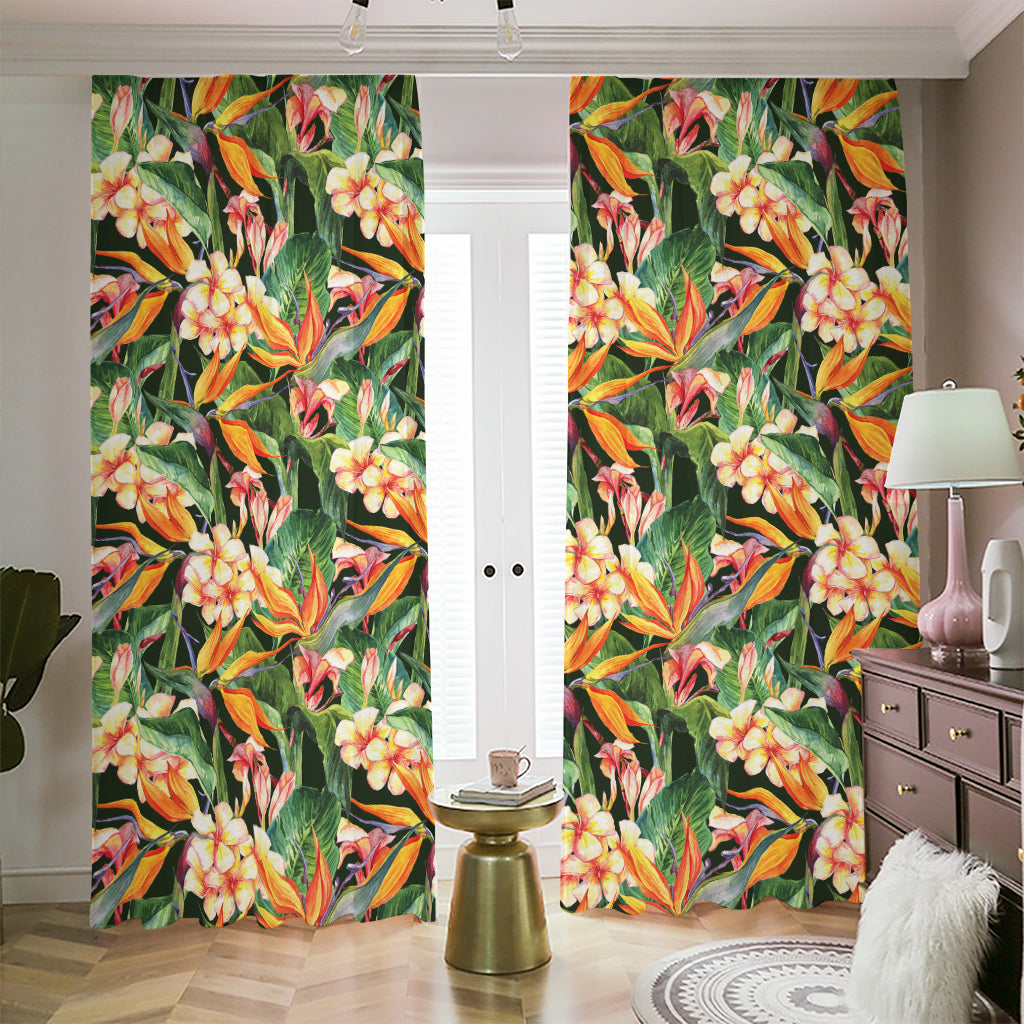 Watercolor Bird Of Paradise Print Blackout Pencil Pleat Curtains