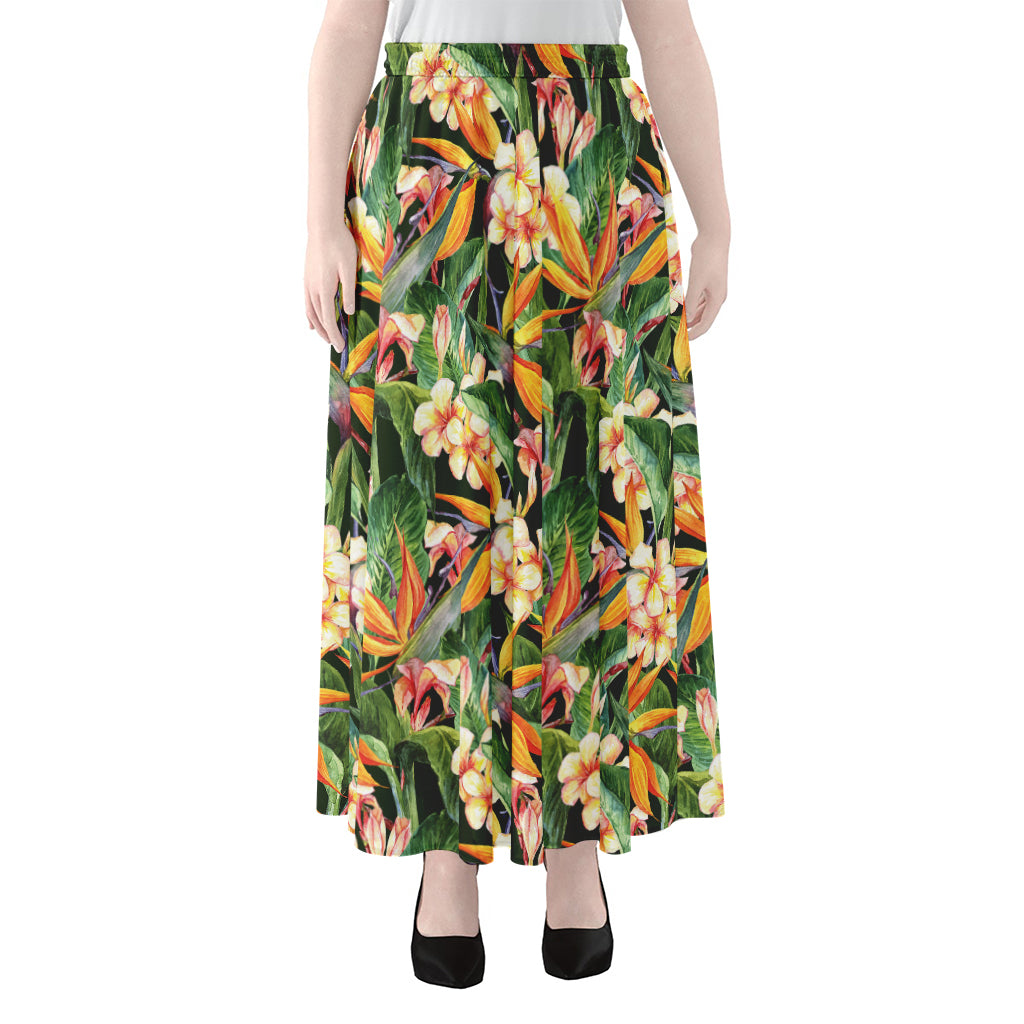 Watercolor Bird Of Paradise Print Chiffon Maxi Skirt