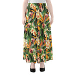 Watercolor Bird Of Paradise Print Chiffon Maxi Skirt