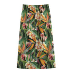 Watercolor Bird Of Paradise Print Cotton Front Slit Maxi Skirt