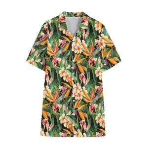 Watercolor Bird Of Paradise Print Cotton Hawaiian Shirt