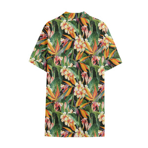 Watercolor Bird Of Paradise Print Cotton Hawaiian Shirt