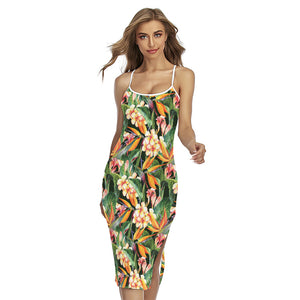 Watercolor Bird Of Paradise Print Cross Back Cami Dress