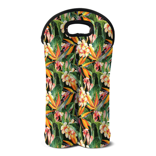 Watercolor Bird Of Paradise Print Double Neoprene Wine Tote