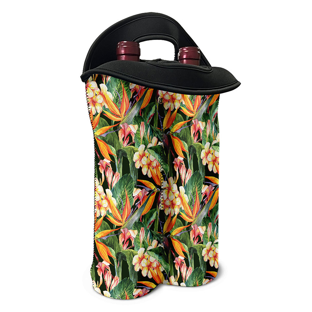 Watercolor Bird Of Paradise Print Double Neoprene Wine Tote