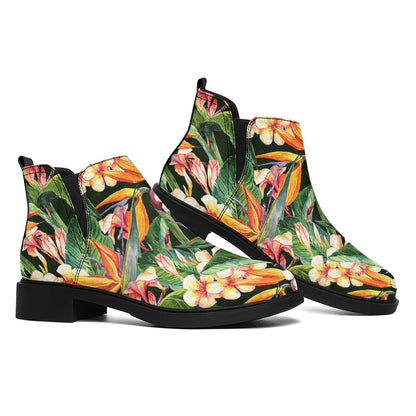 Watercolor Bird Of Paradise Print Flat Ankle Boots
