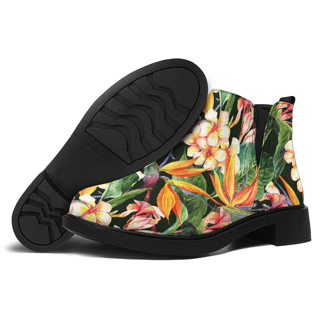 Watercolor Bird Of Paradise Print Flat Ankle Boots