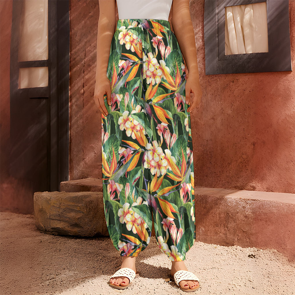 Watercolor Bird Of Paradise Print Harem Pants