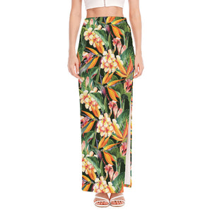 Watercolor Bird Of Paradise Print High Slit Maxi Skirt