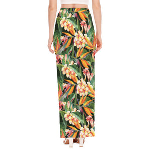 Watercolor Bird Of Paradise Print High Slit Maxi Skirt