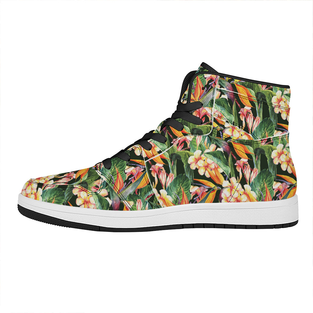 Watercolor Bird Of Paradise Print High Top Leather Sneakers