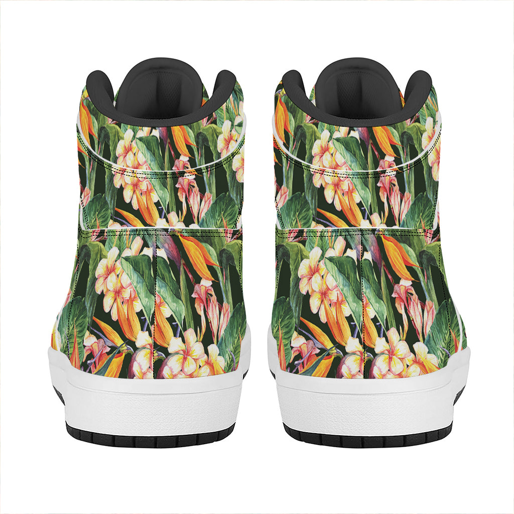 Watercolor Bird Of Paradise Print High Top Leather Sneakers