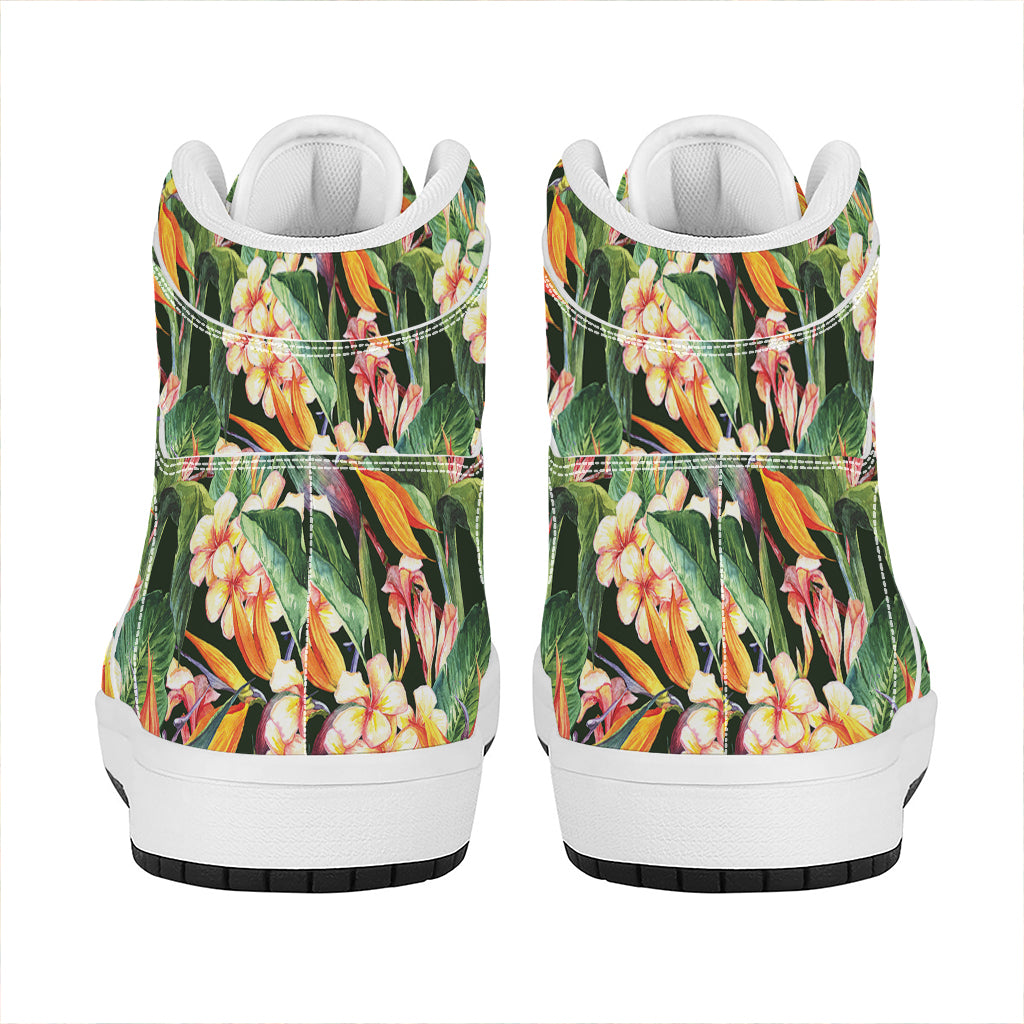 Watercolor Bird Of Paradise Print High Top Leather Sneakers